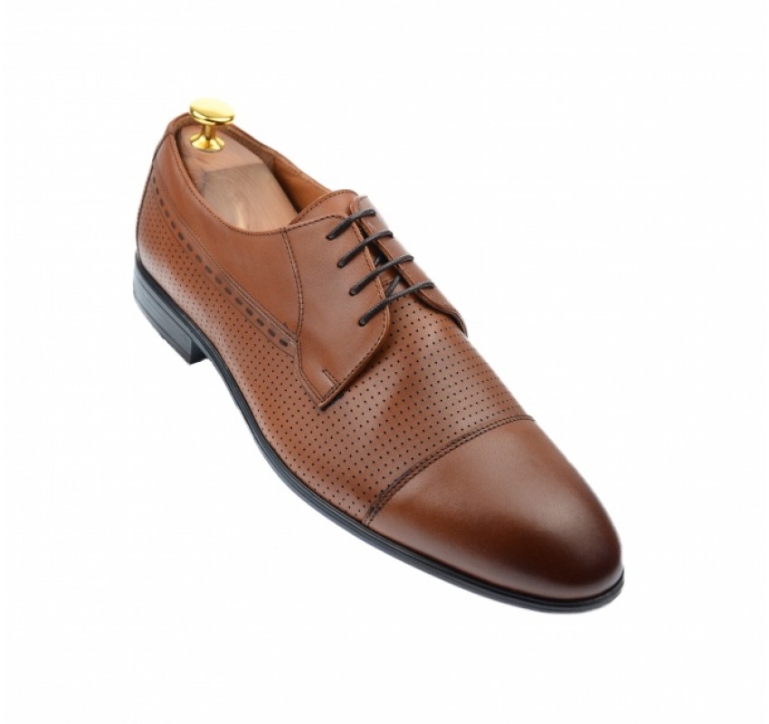 Pantofi barbati office, eleganti, cu siret, din piele naturala, maro coniac, 709CON