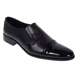 Pantofi bărbați negri din piele naturala, fără șiret, cu vârf lăcuit și design elegant – 818MODN