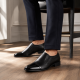 Pantofi bărbați negri din piele naturala, fără șiret, cu vârf lăcuit și design elegant – 818MODN