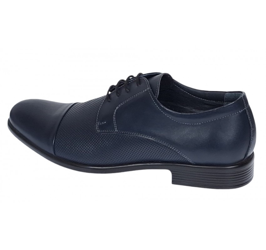 Pantofi barbati office eleganti din piele naturala bleumarin inchis - 8305BLUE