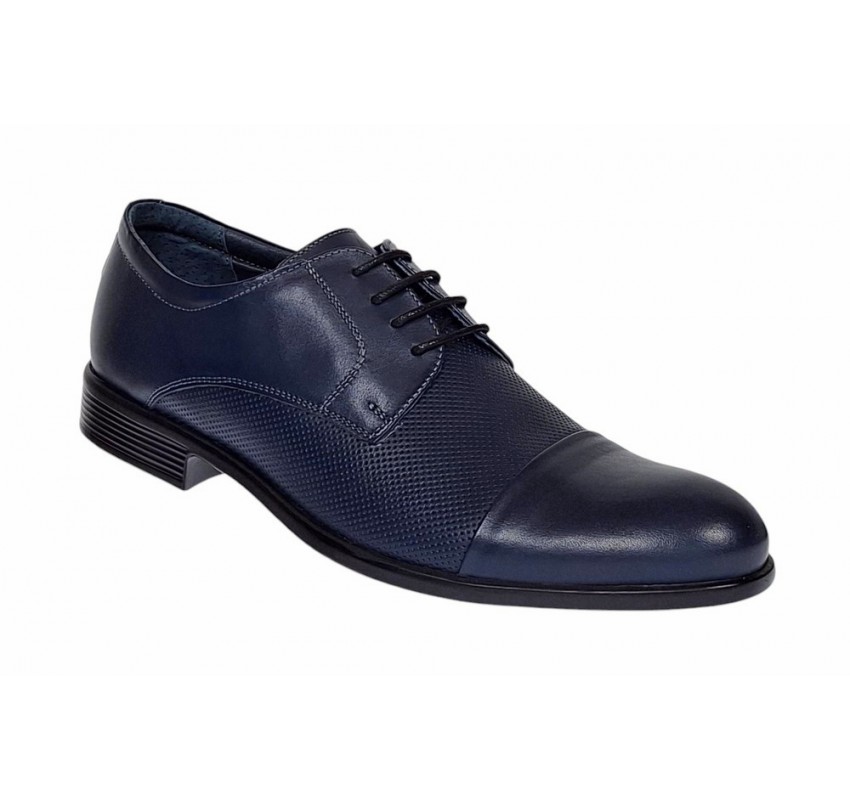 Pantofi barbati office eleganti din piele naturala bleumarin inchis - 8305BLUE