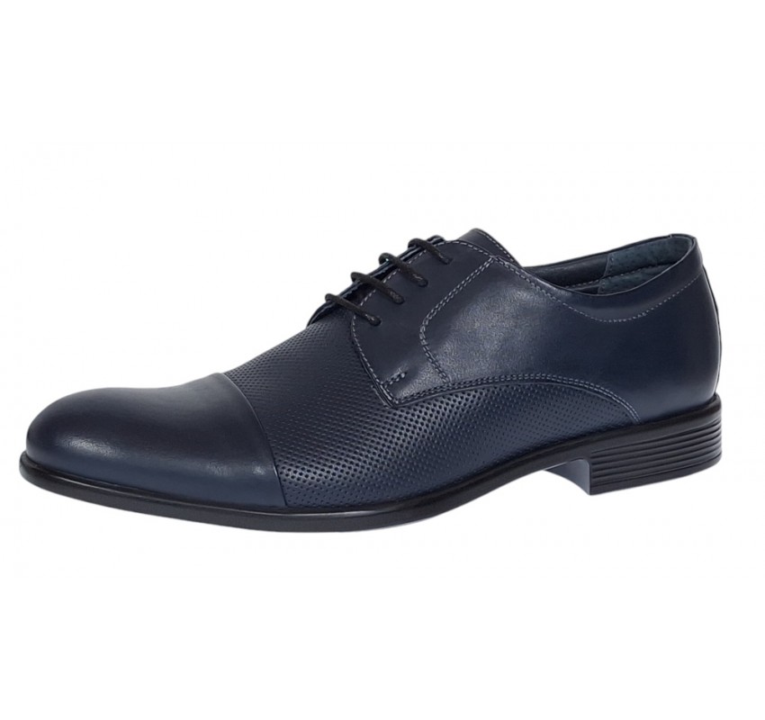 Pantofi barbati office eleganti din piele naturala bleumarin inchis - 8305BLUE