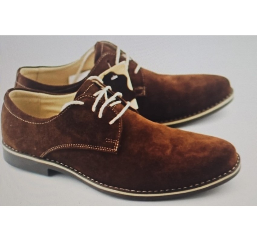 Pantofi barbati casual din piele naturala intoarsa maro - 857MD