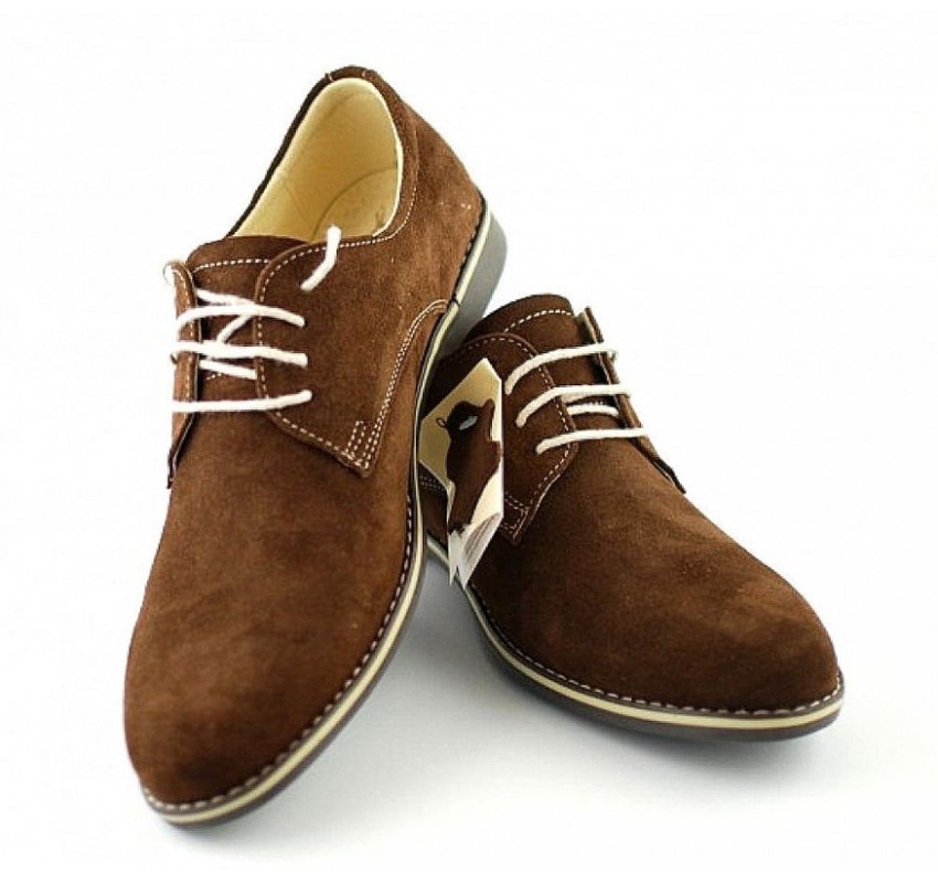 Pantofi barbati casual din piele naturala intoarsa maro - 857MD