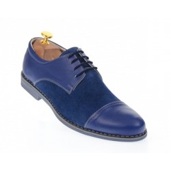 Pantofi barbati casual din piele naturala combinata, culoare albastru - 858A2