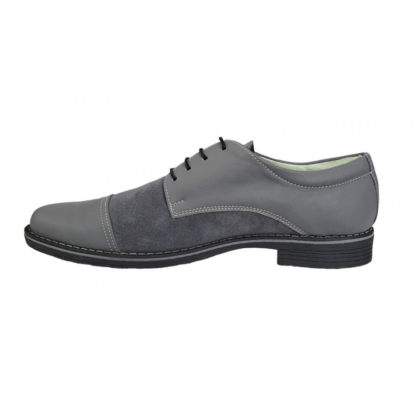 Pantofi barbati casual din piele naturala, culoare Gri - 858GG