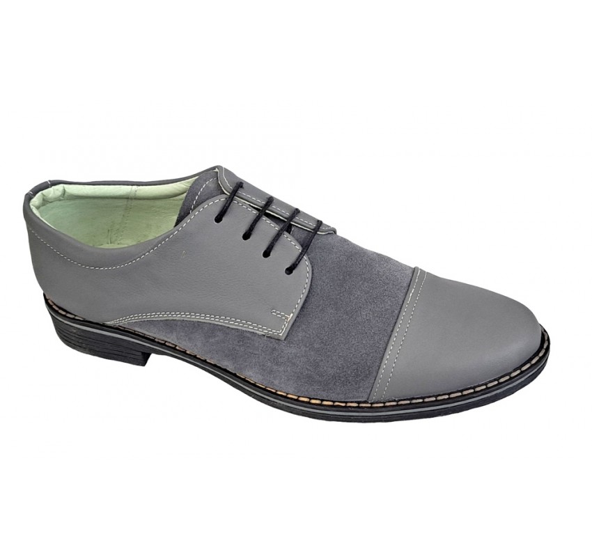 Pantofi barbati casual din piele naturala, culoare Gri - 858GG