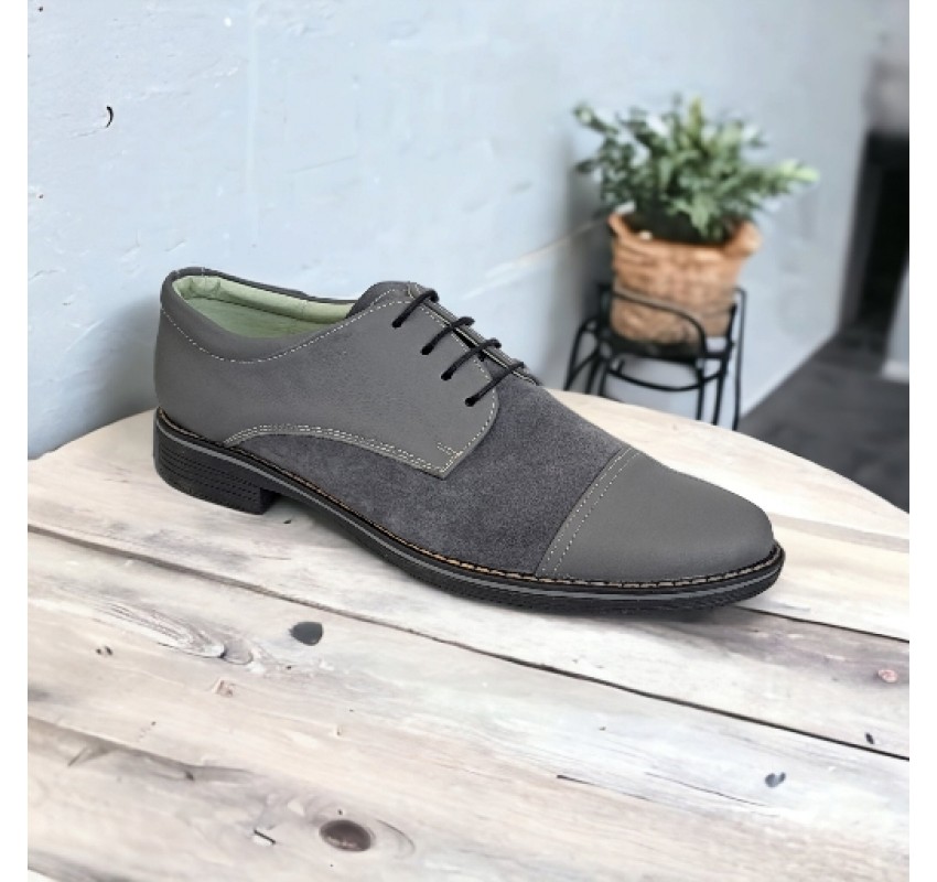 Pantofi barbati casual din piele naturala, culoare Gri - 858GG