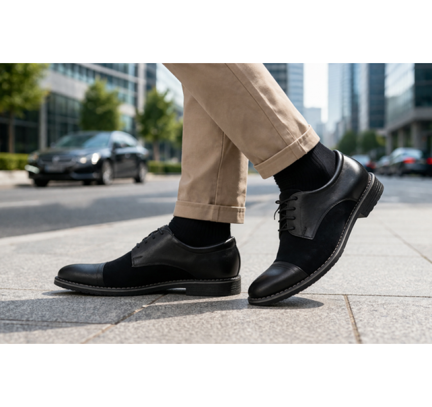 Marimea 42 Pantofi barbati negri din piele naturala eleganti casual 858NN
