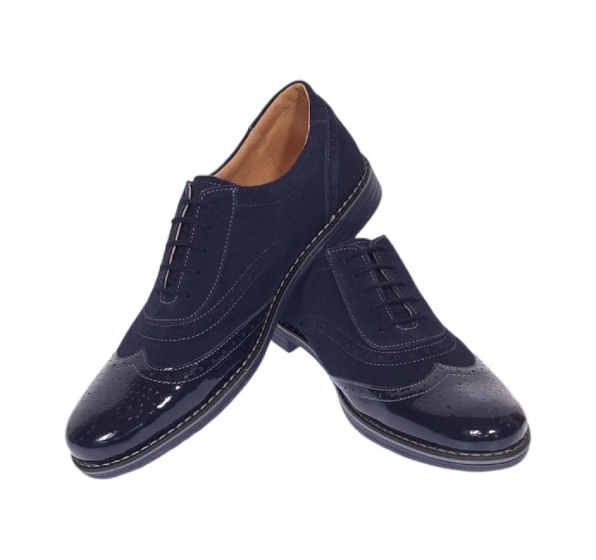 Pantofi barbati office eleganti din piele naturala bleumarin 870LVBLM