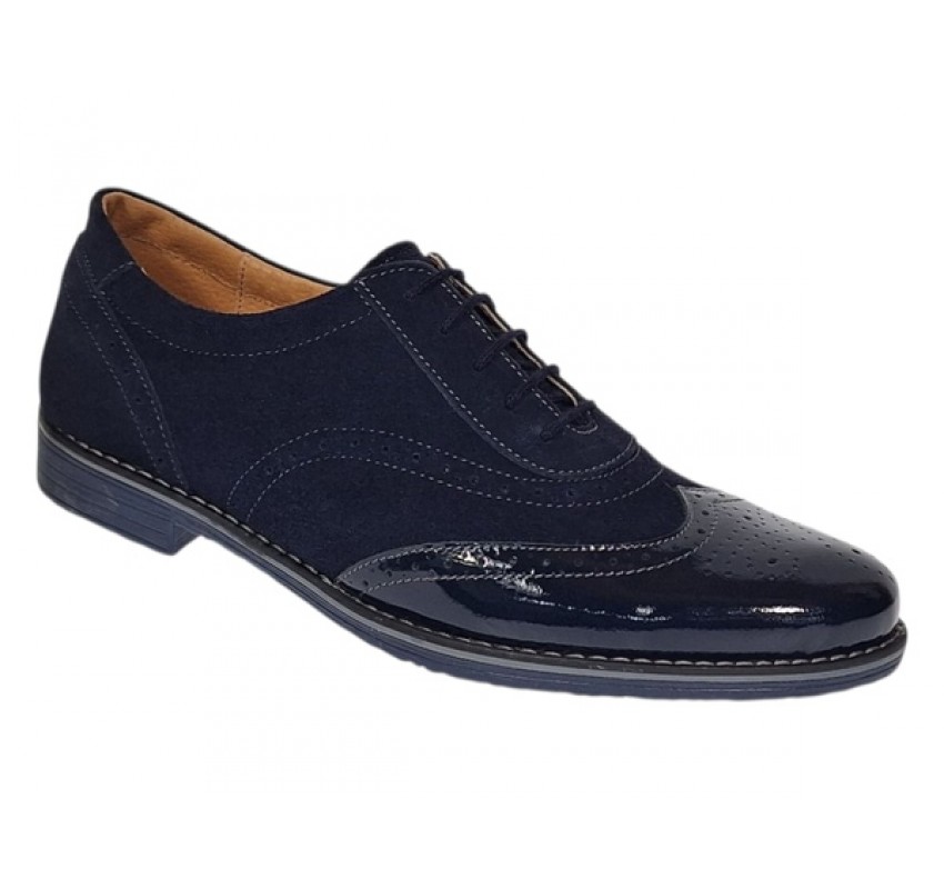 Pantofi barbati office eleganti din piele naturala bleumarin 870LVBLM