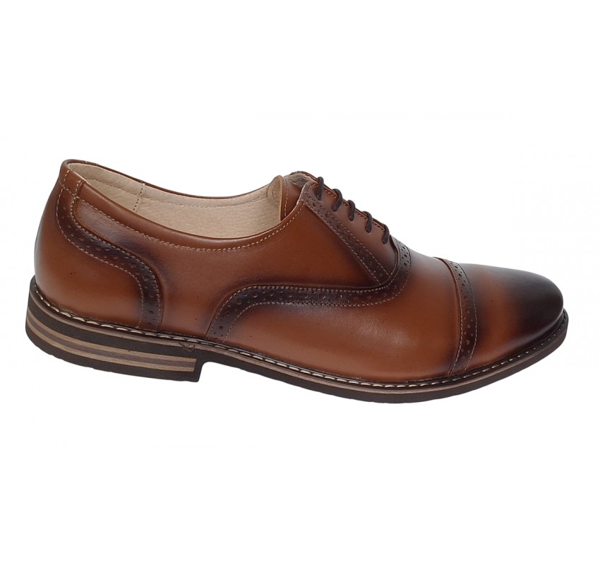 Pantofi barbati casual din piele naturala maro cognac - 895MD Marimea 44