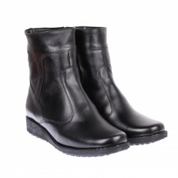 Ghete dama, casual, din piele naturala, cu fermoar, negre, imblanite - 964N