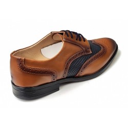 Pantofi Barbai din Piele Naturala - Stil Oxford, Model 993 Maro & Bleumarin inchis