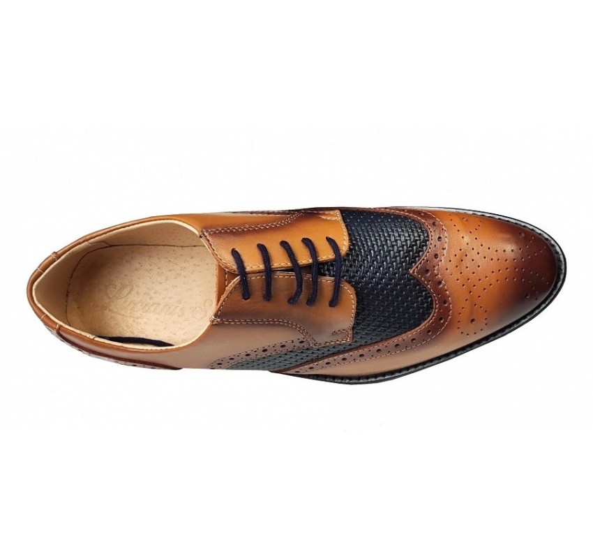 Pantofi Barbai din Piele Naturala - Stil Oxford, Model 993 Maro & Bleumarin inchis