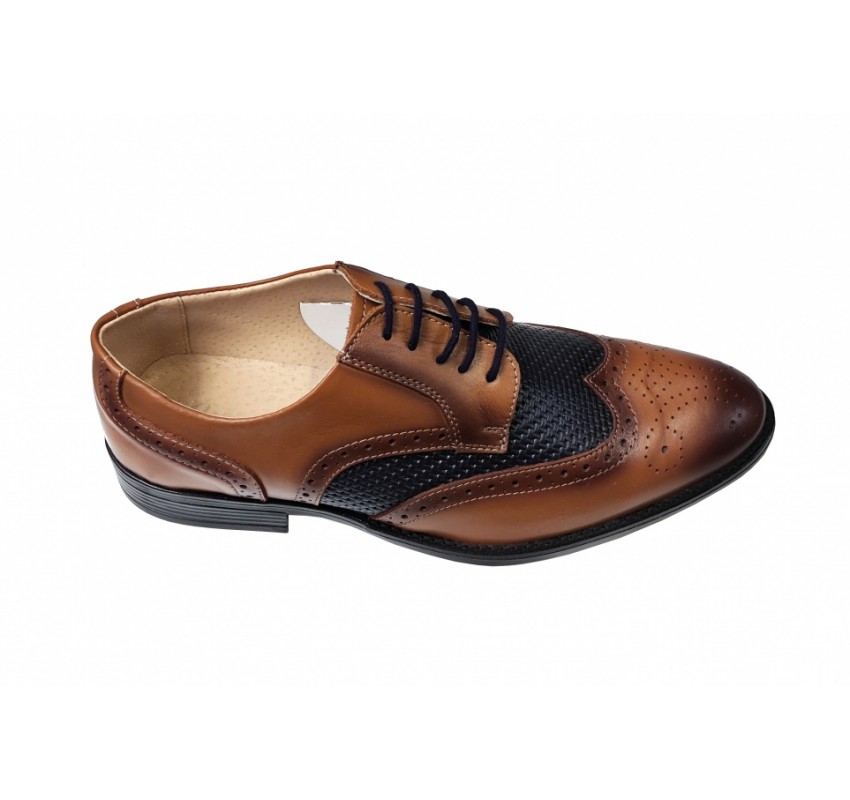 Pantofi barbati casual, din piele naturala Maro si Bleumarin Inchis  - CIUCALETI - 993MDBLM