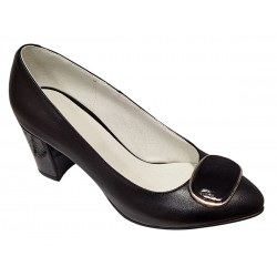 Pantofi dama office eleganti din piele naturala cu toc de 7cm - Model Arinna Negru