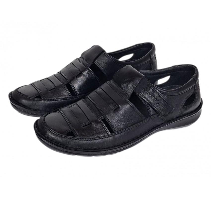 Sandale barbati casual din piele naturala Negru Box A280N