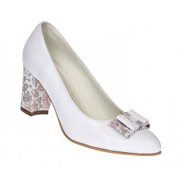 Pantofi dama eleganti din piele naturala box toc 7cm, Alb A41APF