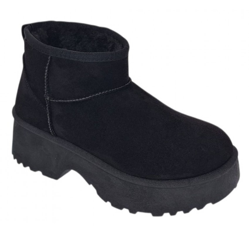 Cizme dama scurte din piele ecologica tip velur imblanite Urban Next Step A89BLACK