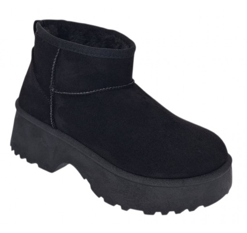 Cizme dama scurte din piele ecologica tip velur imblanite Urban Next Step A89BLACK