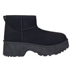 Cizme dama scurte din piele ecologica tip velur imblanite Urban Next Step A89BLACK
