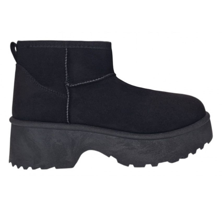 Cizme dama scurte din piele ecologica tip velur imblanite Urban Next Step A89BLACK