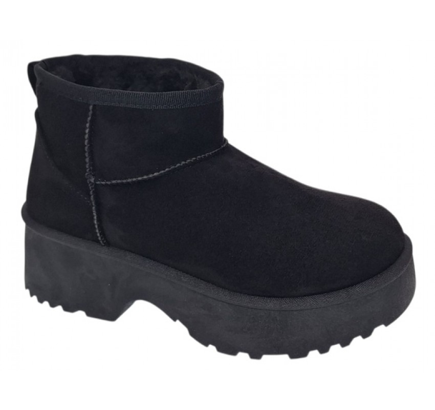 Cizme dama scurte din piele ecologica tip velur imblanite Urban Next Step A89BLACK