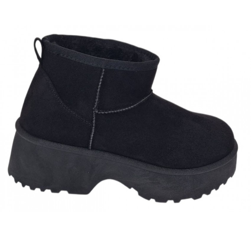 Cizme dama scurte din piele ecologica tip velur imblanite Urban Next Step A89BLACK