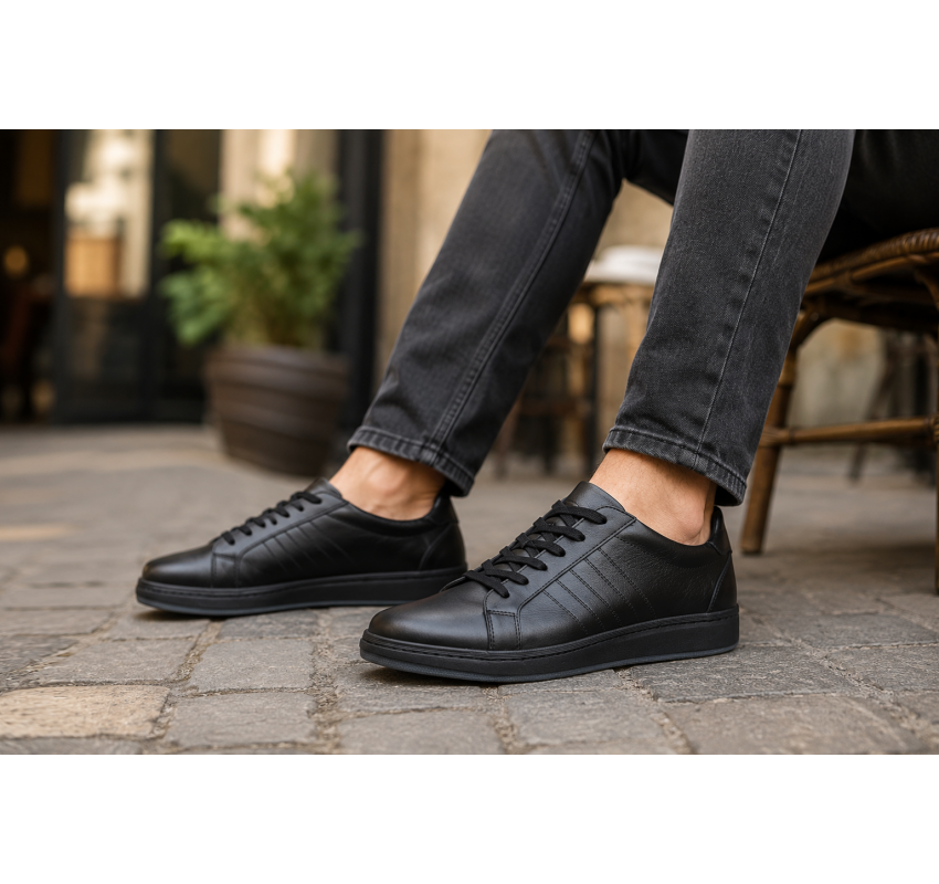Pantofi barbati casual din piele naturala Tim Negru 