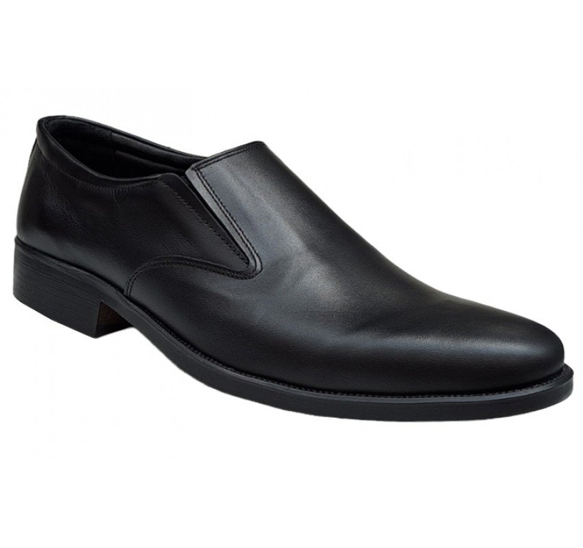 Pantofi barbati, eleganti, din piele naturala, cu elastic, Negru, ADY3NEL