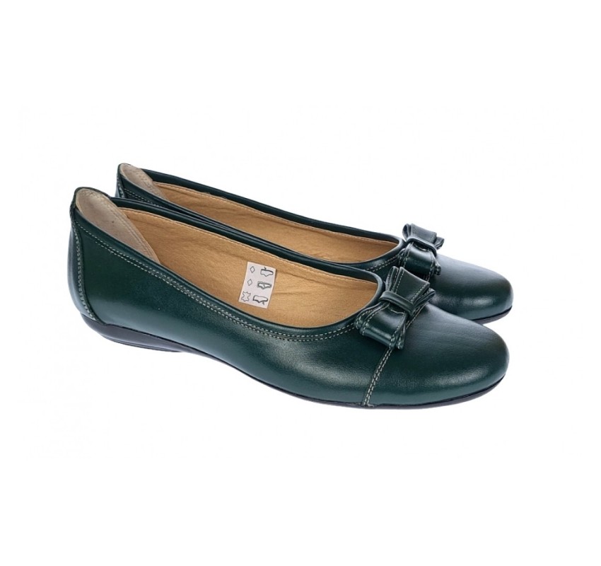 Marimea 39 Balerini dama casual din piele naturala de culoare verde inchis