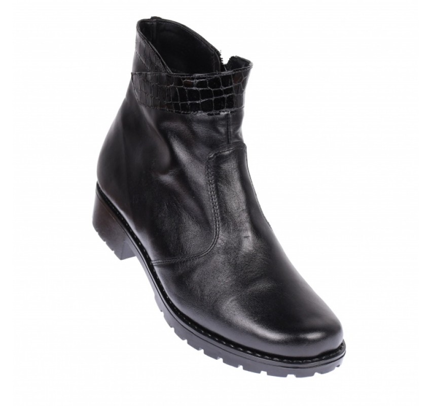 Ghete dama, casual, din piele naturala, cu fermoar, negre, imblanite - B4N