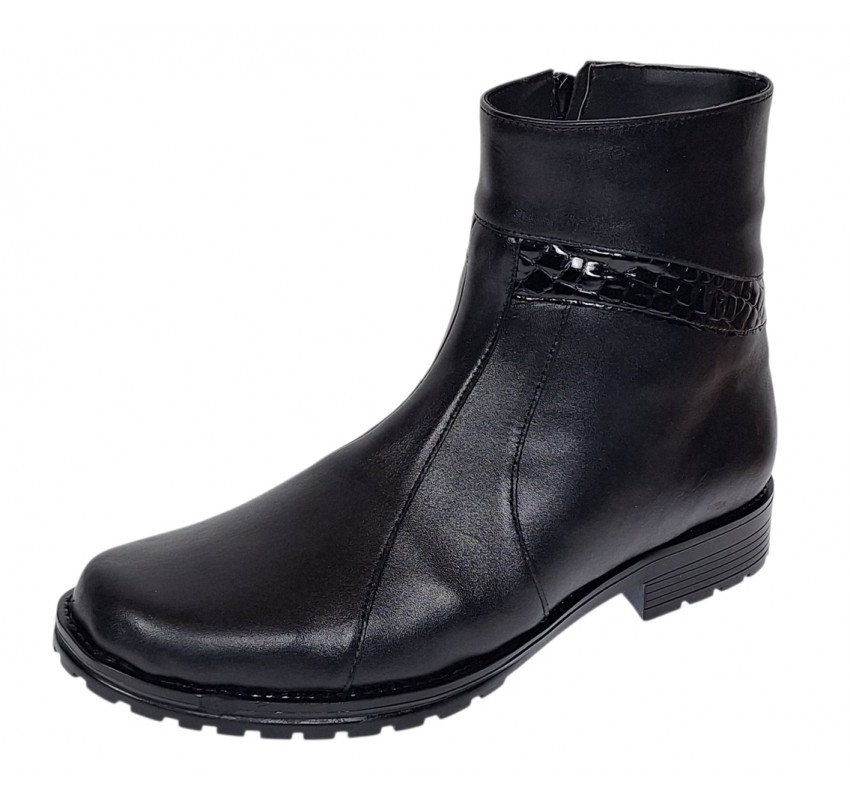 Ghete dama casual din piele naturala cu fermoar negre imblanite B5N