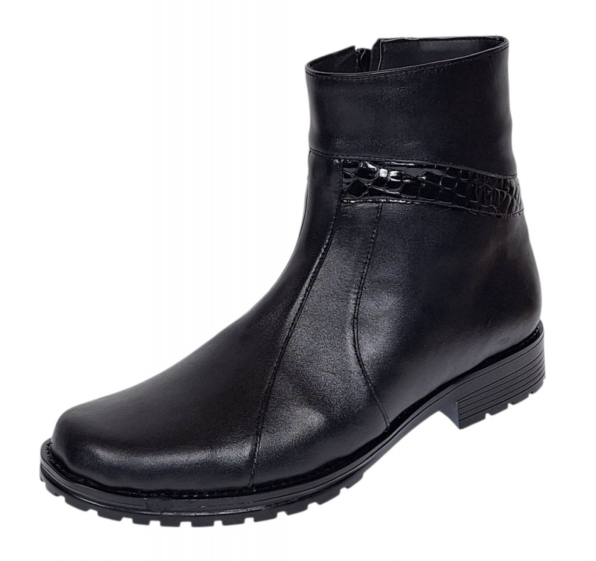 Ghete dama casual din piele naturala cu fermoar negre imblanite B5N