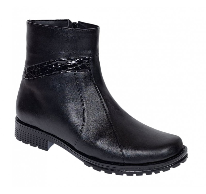 Ghete dama casual din piele naturala cu fermoar negre imblanite B5N
