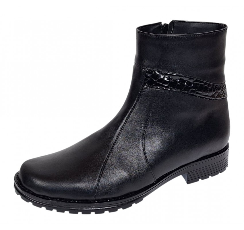 Ghete dama casual din piele naturala cu fermoar negre imblanite B5N