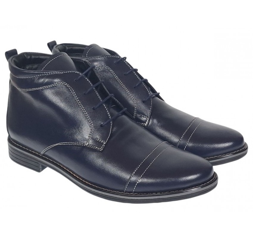Ghete barbati casual din piele naturala imblanite Bleumarin BOND1BL
