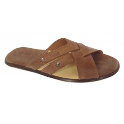 Papuci barbati din piele naturala maro bufu - BRD312MB