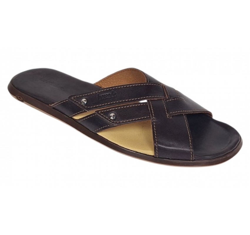 Papuci barbati din piele naturala maro bufu Marimea 44 BRD312MI