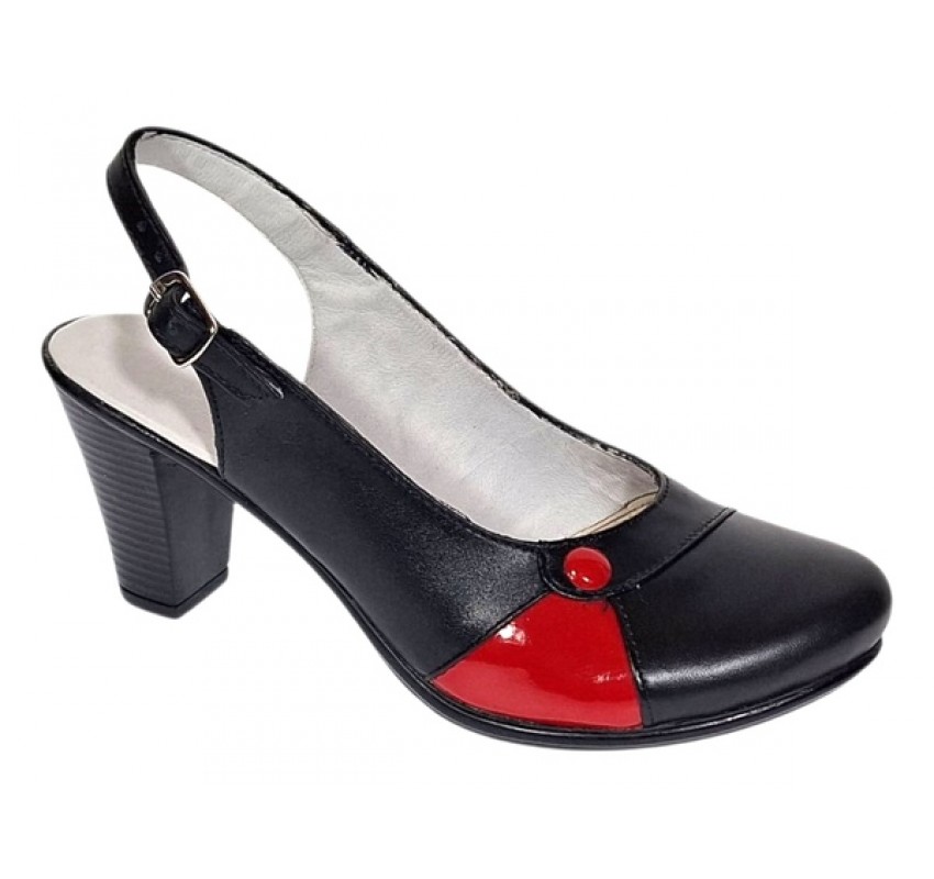 Pantofi dama eleganti slingback negru-rosu cu toc gros – design modern si confort 