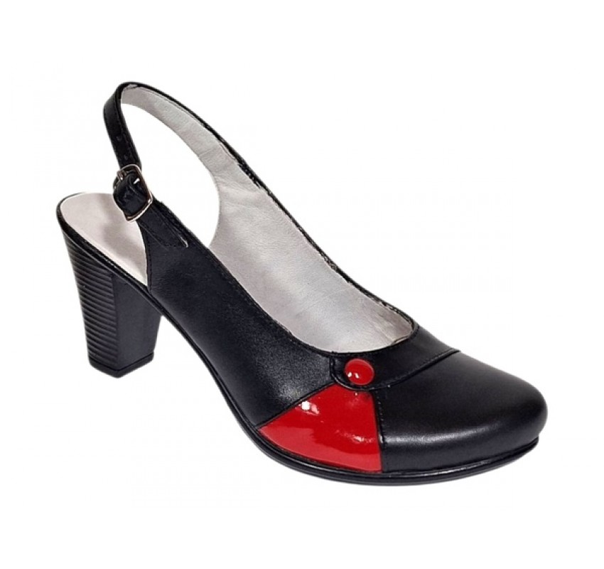 Pantofi dama eleganti slingback negru-rosu cu toc gros – design modern si confort 