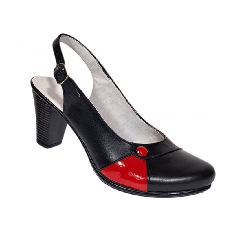 Pantofi dama eleganti slingback negru-rosu cu toc gros – design modern si confort 