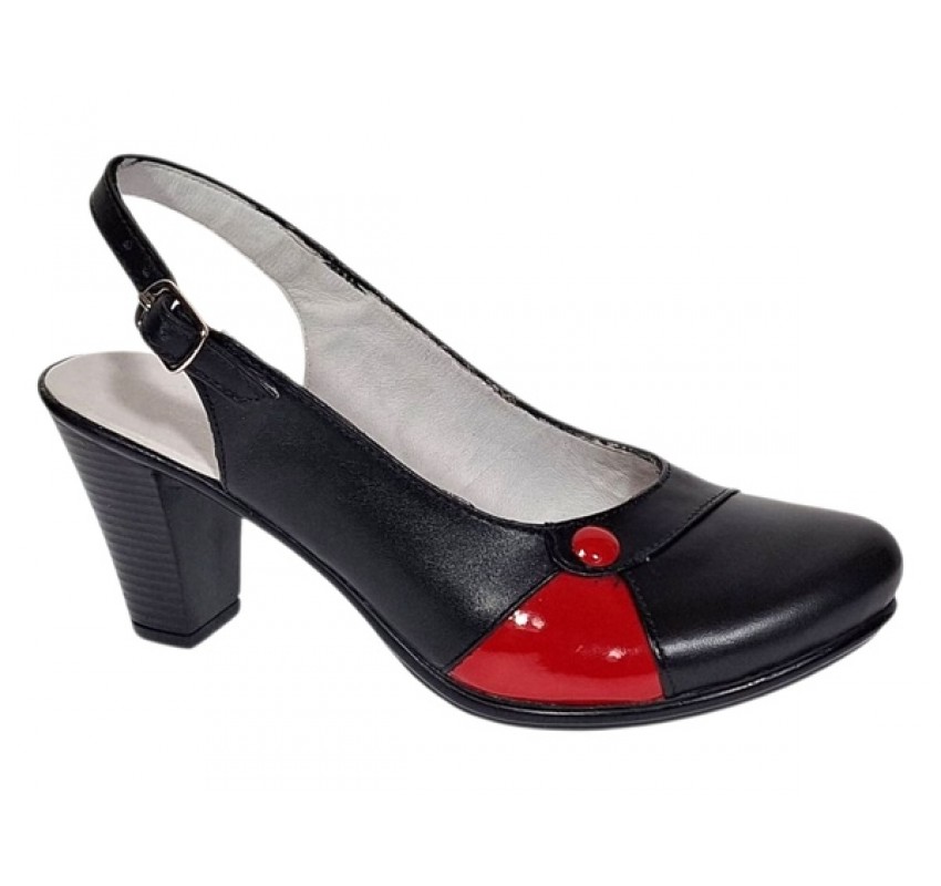 Pantofi dama eleganti slingback negru-rosu cu toc gros – design modern si confort 