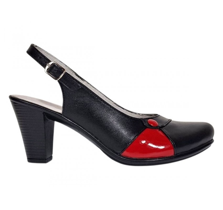 Pantofi dama eleganti slingback negru-rosu cu toc gros – design modern si confort 