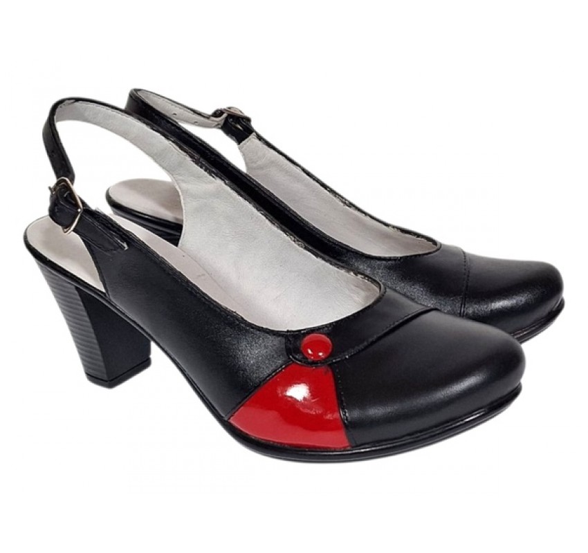 Pantofi dama eleganti slingback negru-rosu cu toc gros – design modern si confort 