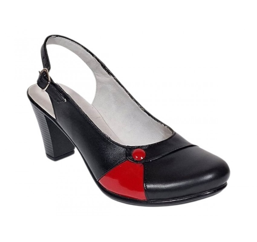 Pantofi dama eleganti slingback negru-rosu cu toc gros – design modern si confort 