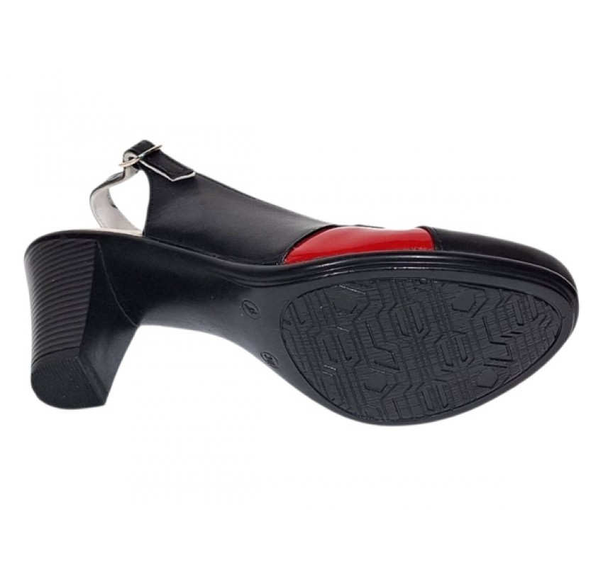 Pantofi dama eleganti slingback negru-rosu cu toc gros – design modern si confort 