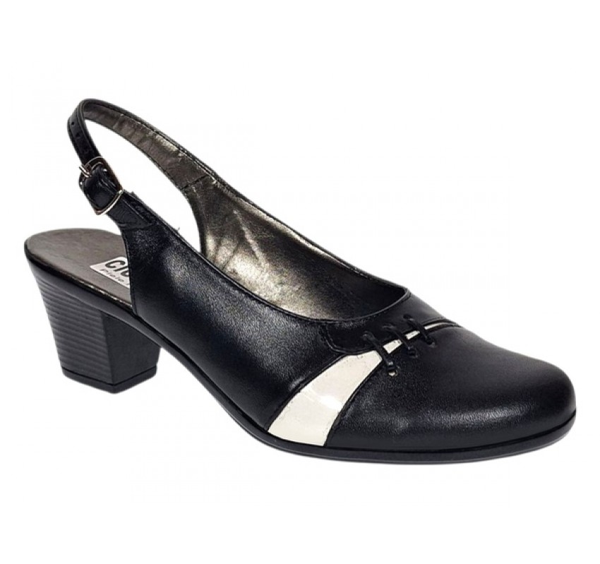 Pantofi dama eleganti decupati negru-alb cu toc – design modern din piele naturala BVS35LA