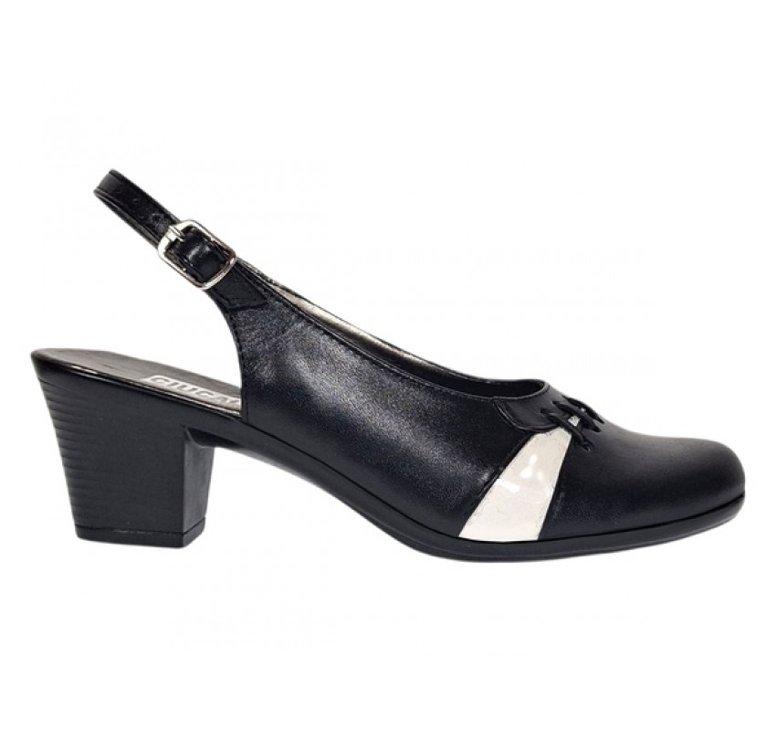 Pantofi dama eleganti decupati negru-alb cu toc – design modern din piele naturala BVS35LA